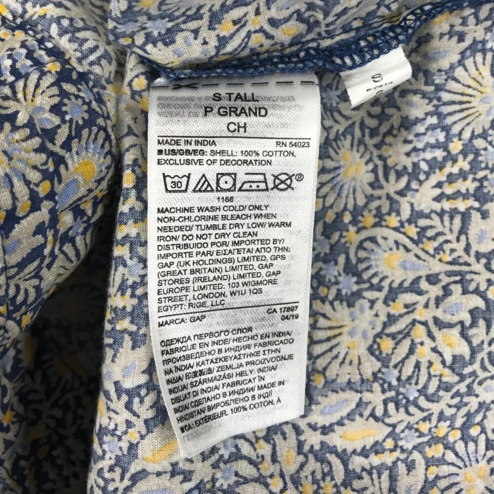 Gap Blouse Women Small Tall Blue Yellow Pullover Top V-Neck Boho Peasant Balloon - Picture 4 of 13